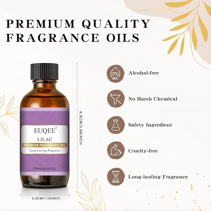 EUQEE Lilac Fragrance Oil, 60ml Premium Lilac Essential Oils Scented Oil with Glass Dropper for Diffusers, DIY Soap & Bath Bombs (2.02 Fl oz) - Bloomnest