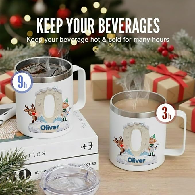 Personalized Rudolph the Red-Nosed Reindeer Mug with Custom Name, Classic Hermey the Elf Dentist Tumbler - 14oz Insulated Coffee Cup with Lid, Nostalgic Christmas Movie Fan Gift (B68) - Bloomnest