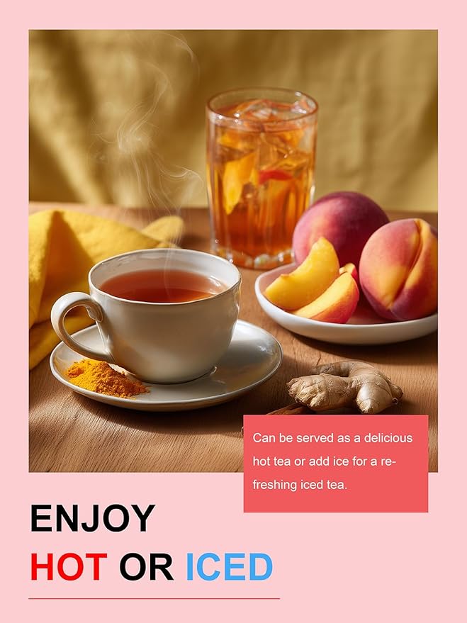 TeeLux Ginger Peach Turmeric Tea Bags, Warm Ginger with Tart Hibiscus & Soothing Chamomile, Tart & Sweet Flavor, Caffeine Free, 100 Count - Bloomnest