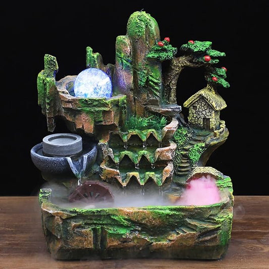 Water Fountains Indoor Rockery Fountain, Small Rockery Water Fountain Indoor with LED Lamp Atomization Effect, Suitable for Living Room, Bedroom, Office Decoration