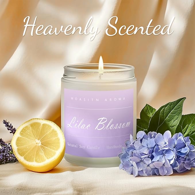 MOASITN Lilac Blossom Spring Soy Candle| Lavender,Lilac,Lemon Scented Candle for Home| Long Burning Aromatherapy Candle| Jar Candel Gift for Women,Men as Birthday,Relaxing,Housewarming Gifts| 7oz - Bloomnest