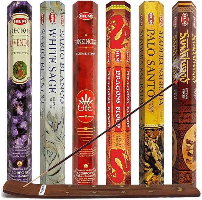 Hem Incense Sticks Variety Pack #30 and Incense Stick Holder Bundle with 6 Classic Fragrances - Bloomnest
