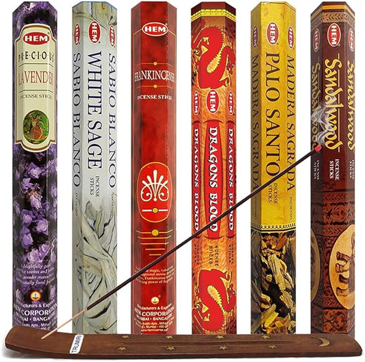 Hem Incense Sticks Variety Pack #30 and Incense Stick Holder Bundle with 6 Classic Fragrances - Bloomnest