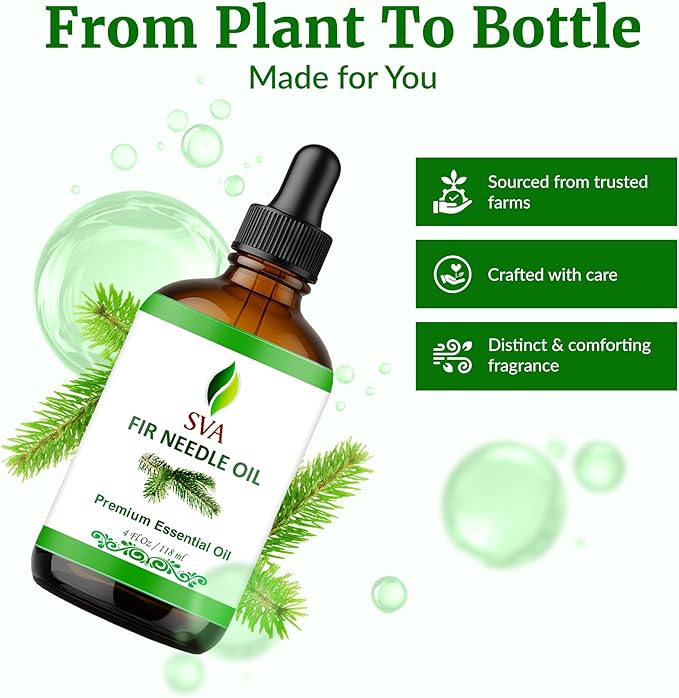 SVA Fir Needle Essential Oil – 4 Fl Oz – 100% Natural Fir Needle Oil - for Diffuser, Hair Care, Face, Skin Care, Aromatherapy, Scalp and Body Massage, Soap and Candle Making – with Dropper - Bloomnest