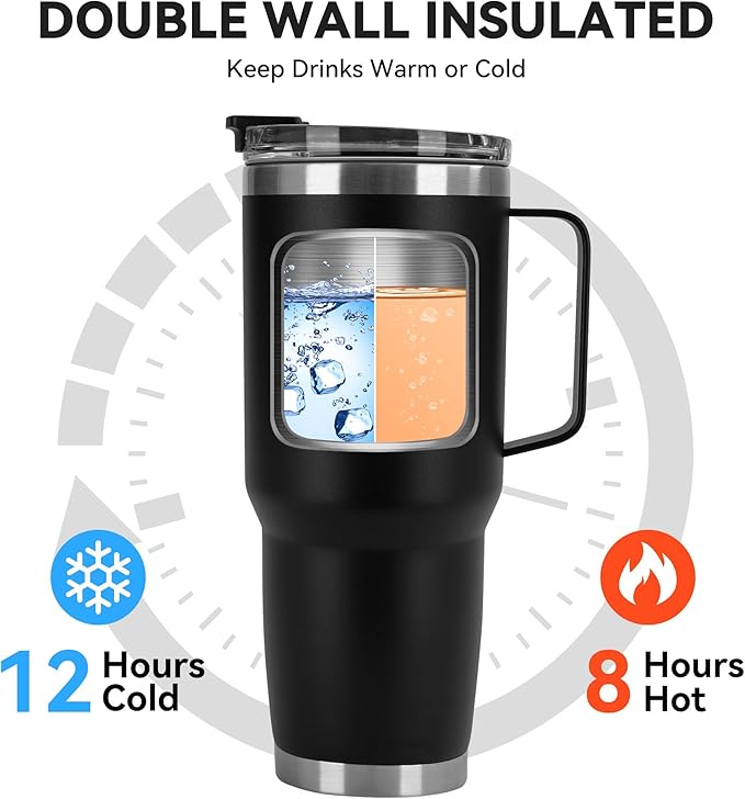 HASLE OUTFITTERS 30oz Tumbler Bulk with Handle, Insulated Travel Coffee Mug Set with Handle Leak-Proof Double Wall Stainless Steel Vacuum Tumblers Pack Metal Cup for Hot and Cold Drink - Bloomnest