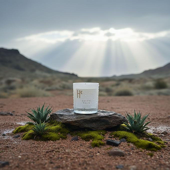 Desert Rain Single Wick Soy Candles, Luxury Scented Candles for Home - Up to 60 Hour Burn Time, Cruelty-Free Soy Wax Blend - Rain Fragrance, Notes of Cardamom & Apple Blossom (9 oz) - Bloomnest