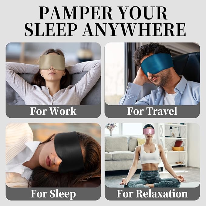 100% Mulberry Silk Sleep Mask, Large Eye Cover for Sleeping, Comfortable and Pressure-Free Sleeping Masks for Women Men, Completely Blackout (Light Plum) - Bloomnest