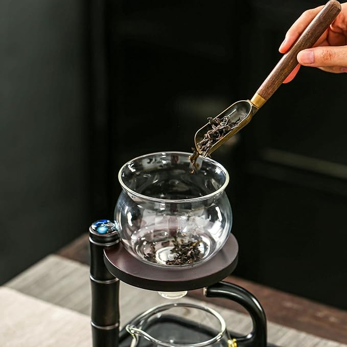 Glass Teapot Set with Infuser Semi Automatic Tea Set Magic Teapot (Bamboo - black) - Bloomnest