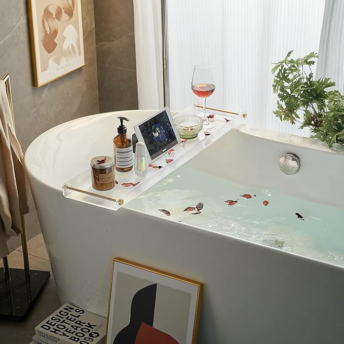 Bathtub Caddy Tray for Luxury Bathroom Bath tub Table Caddy Tray Shelf for Shower with Gold Handles fits All bathtubs - Bloomnest