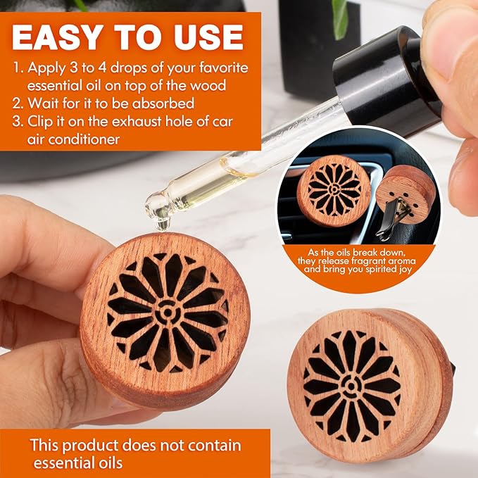 Essential Oil Car Diffuser, 2 PCS Gothic Flower Car Aromatherapy Wood Diffuser with Vent Clip - Bloomnest