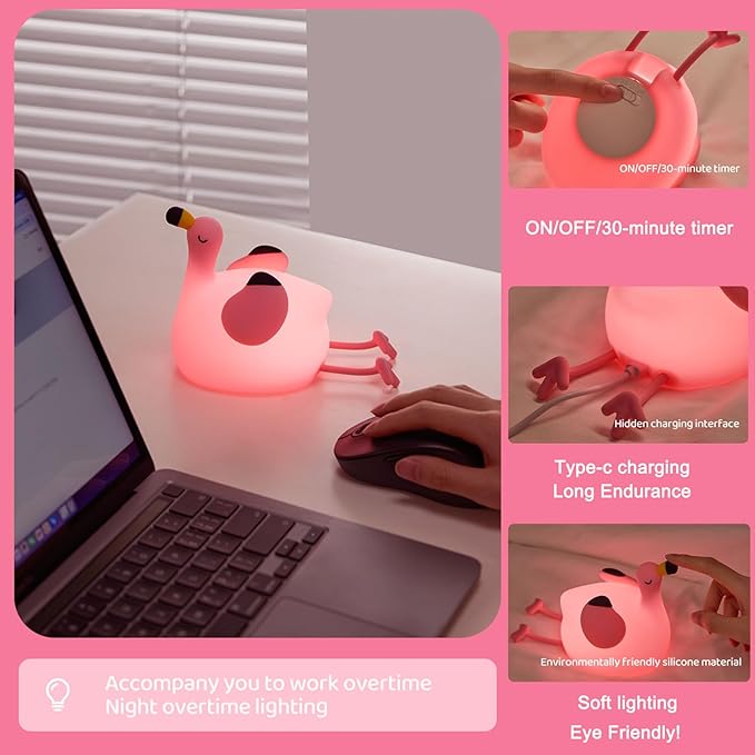 Flamingo Night Light,Dimmable Silicone Animal Nursery Night Light,Pink Flamingo Lamp Decor for Kids Room Bedroom,Birthday Christmas Unique Gift for Kids boy Girls - Bloomnest