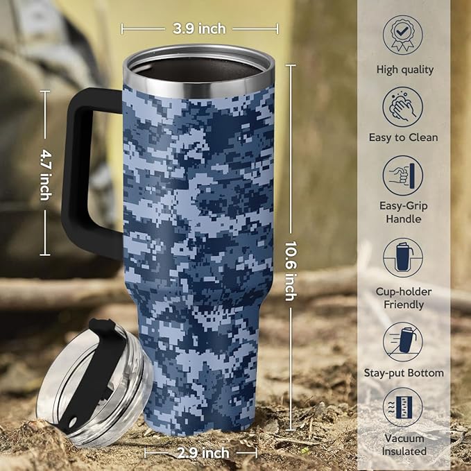 Camouflage Tumbler 40oz Stainless Steel Insulated with Lid & Straw, Camo Travel Mug Cup Gifts for Men Dad Husband Brother Grandpa Veteran Hunting Lover on Christmas Birthday Valentine Fathers Day - Bloomnest