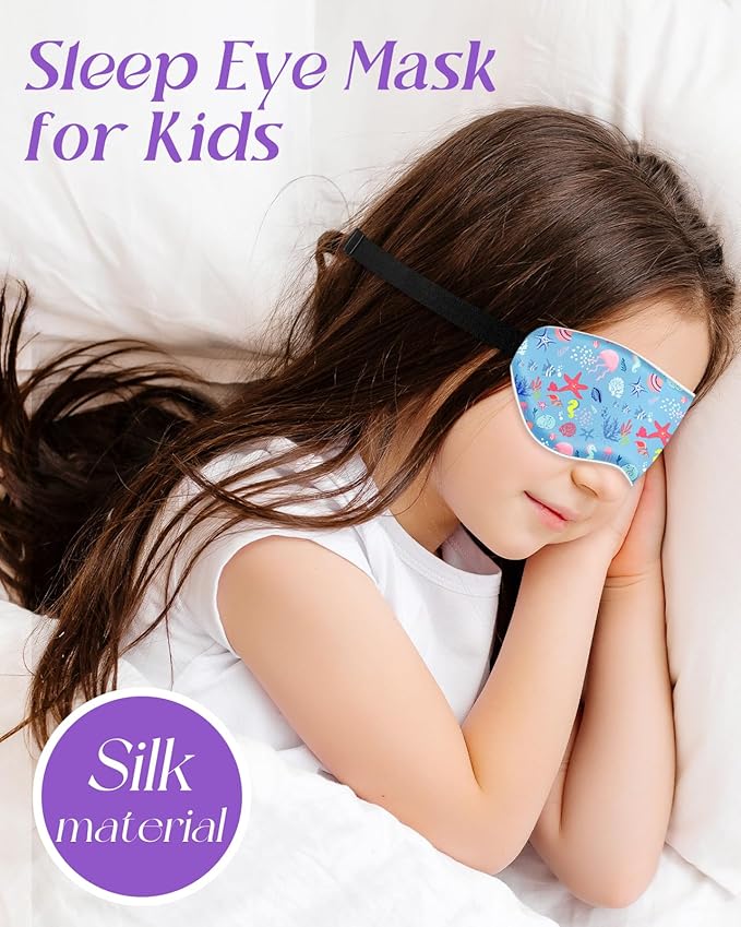 Sleep Mask for Kids - Cute Kawaii Cartoon Silk Sleeping Mask with Adjustable Strap Soft Smooth Light Eye Mask for Sleeping Silk Kids Eye Cover for Boys Girls Teens, Cute Sea Animals - Bloomnest
