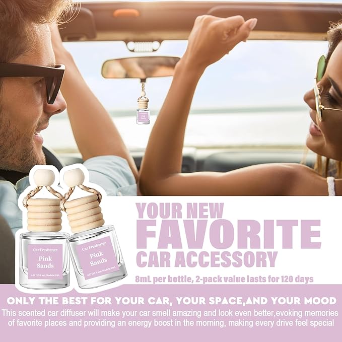 C Classy Car Air Freshener Hanging 2 Pack, Pink Sands Essential Oil Diffuser for Cars, Long-Lasting Fragrance, Cute Car Accessories, C ar Air Fresheners for Women & Men Gift, Made in USA - Bloomnest