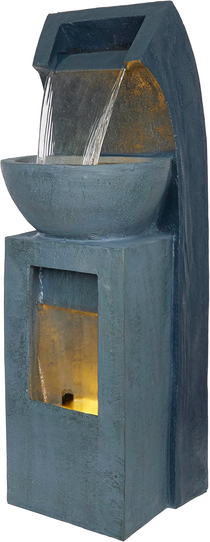 Alpine Corporation TZL380 Outdoor Basin Waterfall Floor Fountain with LED Lights for Garden, Patio, Lawn and Backyard Decor, 41" H, Gray - Bloomnest