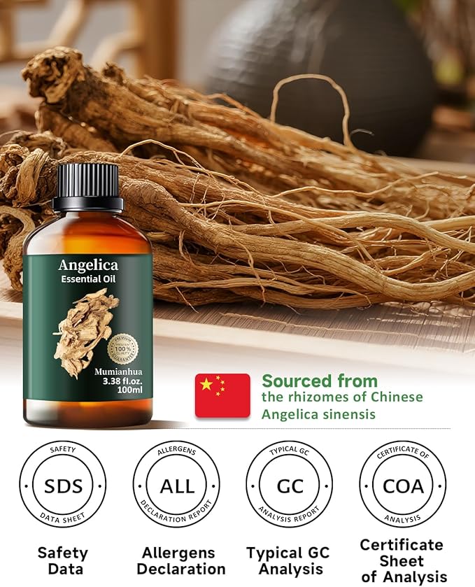 Angelica Root Essential Oil Pure Mumianhua Natural Angelica Oil for Diffuser, Aromatherapy, Skin, Hair, Massage & Candle Making 3.38 Fl Oz - Bloomnest