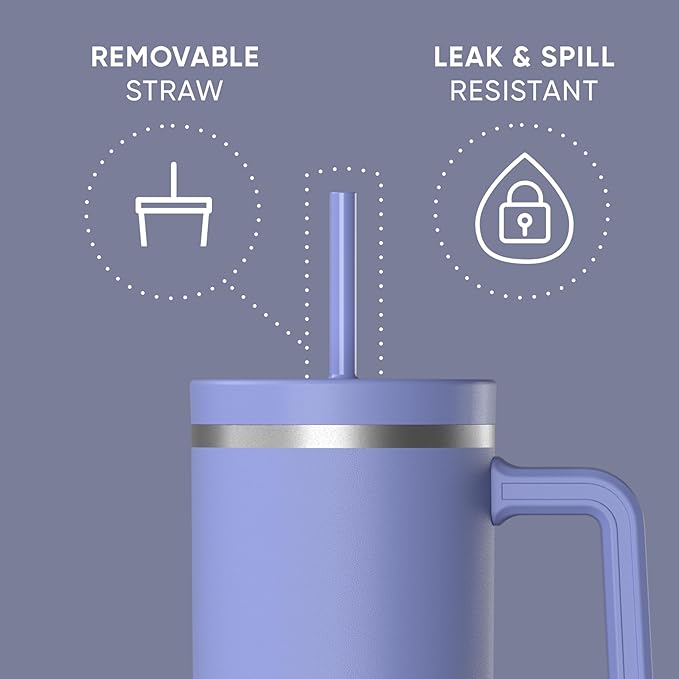 Hydrapeak Voyager 40 oz Tumbler with Handle and Straw Lid | Reusable Stainless Steel Water Bottle Travel Mug Cupholder Friendly | Insulated Cup (Iris) - Bloomnest