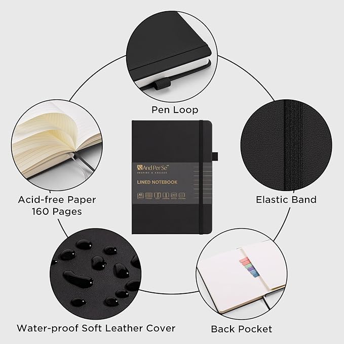 &And Per Se Lined Journal Notebook (10 Packs), 160 Pages, A5 5.7 x 8 inches College Ruled Thick Paper Notebook Journals for Writing, Hardcover Notebooks for Women Men Office School (Black) - Bloomnest