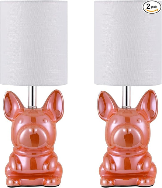 Set of 2 Ceramic Table Lamp, Puppy Shape Desk Lamp Cute Bedside Lamp for Nightstand, Living Room, Bedroom, Gifts for Kids Girls, 4W LED Bulb Included, Orange - Bloomnest