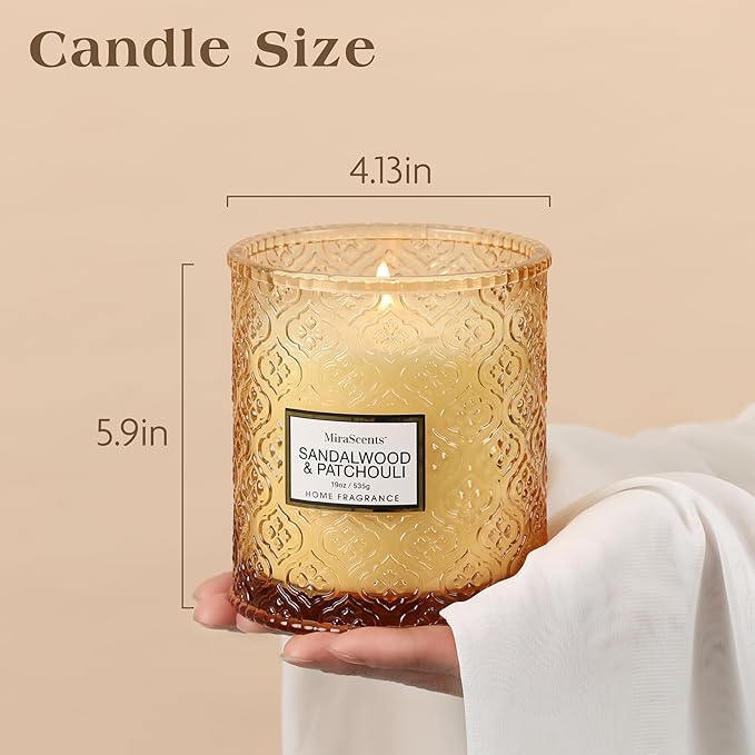 Sandalwood & Patchouli Scented Candles, 19oz Luxury Gifts for Women, Orange Decorative Glass Candles, Natural Soy Wax for Home Fragrance - Bloomnest