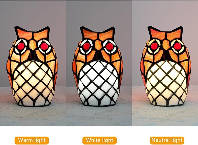 Tiffany Lamp Stained Glass lamp Small Bedside Table Lamps for Living Room Home Decor,Girls Women Birthday Halloween Christmas Thanksgiving Day Gift,Owl - Bloomnest