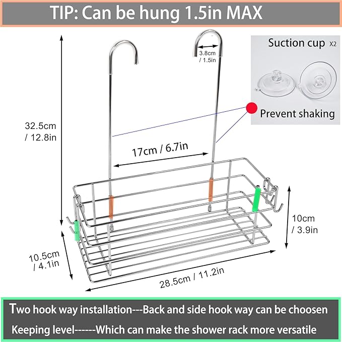 Shower Caddy Hanging Shower Rack SUS304 Stainless Steel Hanging Shower Orangizer with Hooks Over The Door, Shampoo Basket Storage (Single-Layer) - Bloomnest