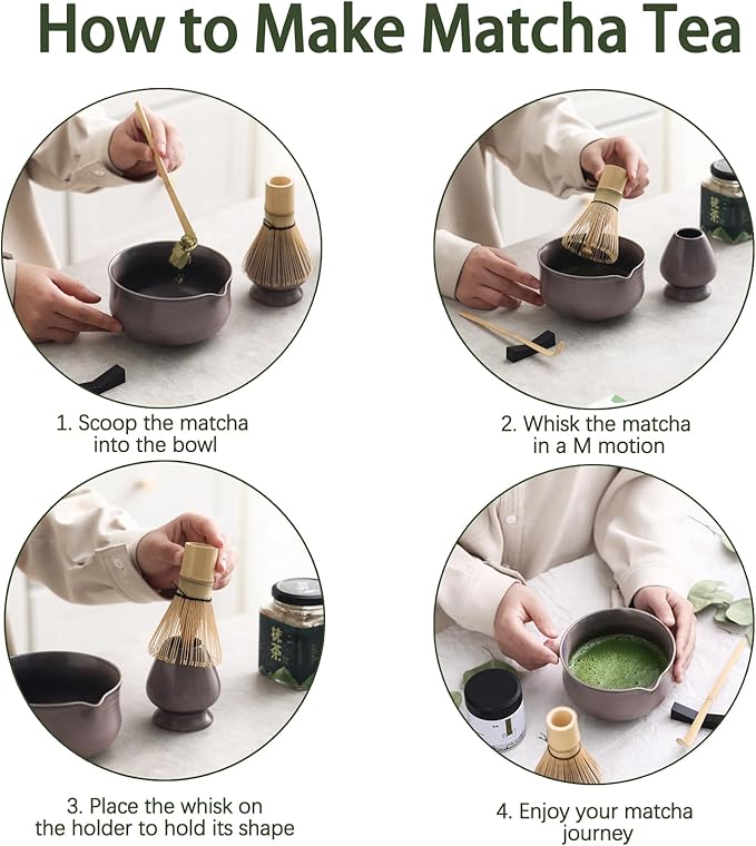 Matcha Set, Japanese Tea Set Includes Matcha Bowl with Spout, Matcha Whisk Holder (chasen), Bamboo Matcha Whisk and Bamboo Scoop, Ceramic Matcha Kit for Tea Lovers - Bloomnest