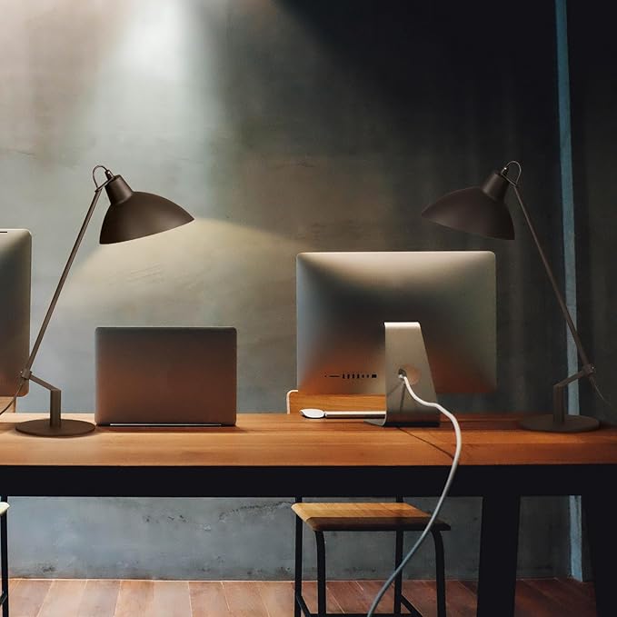 Desk Lamp Modern Industrial 100% Metal Table Lamp 22", Soft White Light (3000K) with Adjustable Switch, Ideal for Office Bedroom Study Room Living Room Nightstand Bedside Lamps Sand Black - Bloomnest
