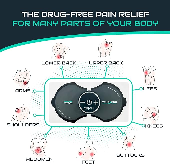 Pro 1000 Wireless Tens Unit for Pain Relief - Mini Tens Massager Portable Electric Muscle Stimulator - Deep Tissue EMS Pain Management Device - Pulse Therapy for Back Shoulder Neck Leg Arm (2 Pads) Tens+X+Pro