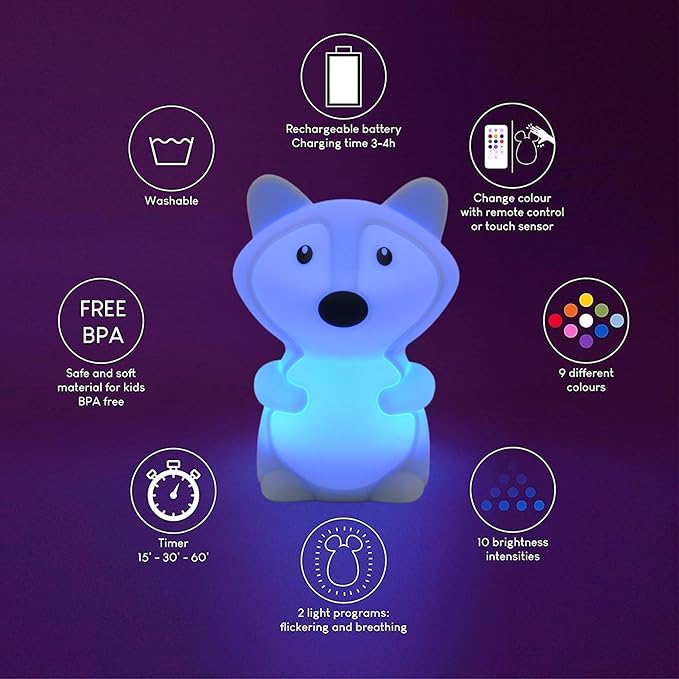 Fox Night Lights for Kids, Light for Children's Room, Animal Lights 9 Colors Changing for Girls and Boys Room Decor, Cute Lamps for Bedroom, Sleep Night-Light, Birthday Present - Medium - Bloomnest