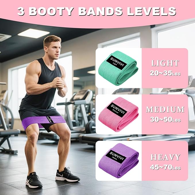 Resistance Bands for Working Out, Fabric Loop Exercise Bands for Legs and Butt, Workout Bands Set for Women and Men, 3 Booty Bands for Yoga, Pilates and Fitness - Bloomnest