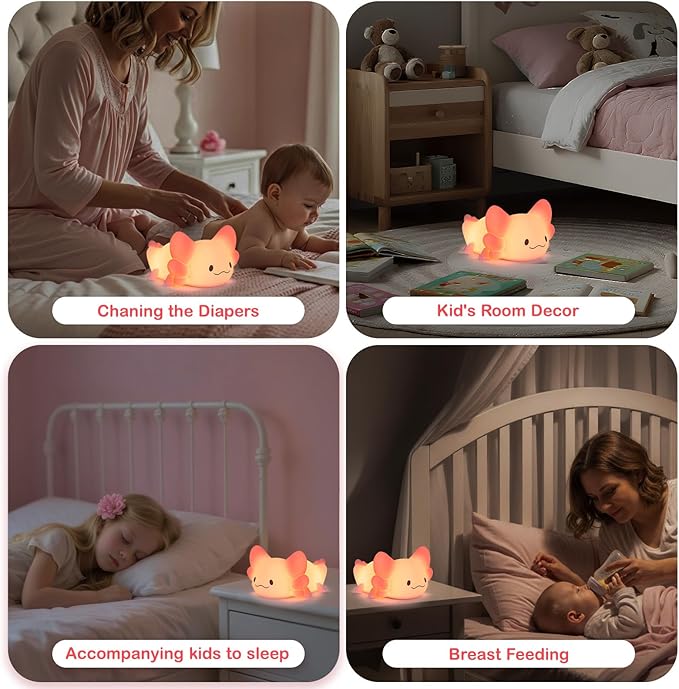 Tremdwoto Axolotl Night Light, 7 Colors Changing Cute Night Light for Kids with Dimmable & Timer,Lovely Rechargeable Novelty Nursery Light,Baby Room Decor,Axolotl Gifts for Girls and Boys - Bloomnest
