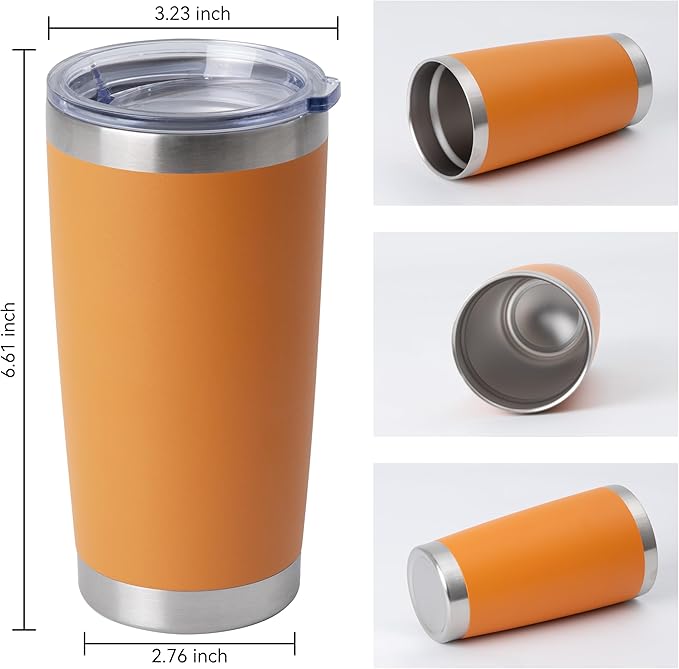 HASLE OUTFITTERS 20oz Stainless Steel Tumblers Bulk, Insulated Travel Cup with Lid, Double Wall Vacuum Coffee Mug for Cold & Hot Drinks 1 Pack, Orange - Bloomnest