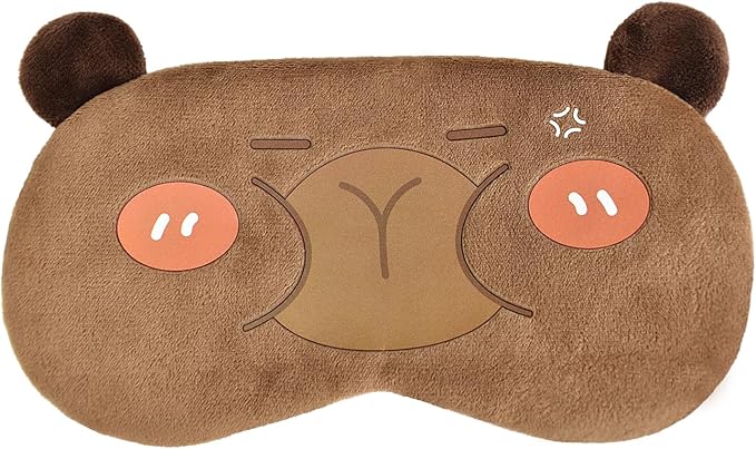 Cute Animal Sleeping Mask Sleep Mask, Funny Capybara Eye Masks for Travel Nap Sleeping Blindfold Eye Cover Eyeshade for Adult Teens Men Women - Angry Capybara, Brown - Bloomnest