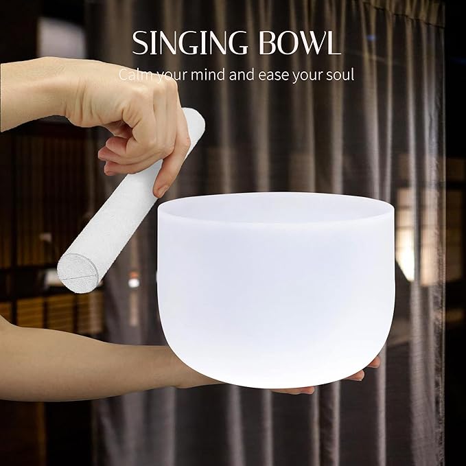 440HZ 8 Inch Frosted Quartz(F) Note Heart Chakra Frosted Quartz Crystal Singing Bowl Dispensing Free Mallet And O-ring for Sound Healing Meditation Experience The Beautiful Sounds of Nature - Bloomnest