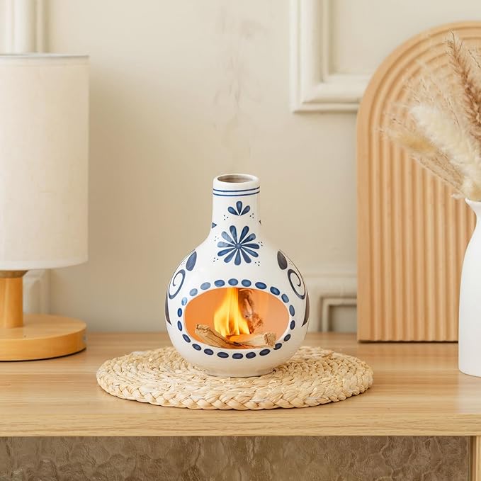 Handmade Ceramic Palo Santo Holder Burner & Sage Holder - Mini Tabletop Chiminea Burner Tray with Ash Catcher, Decorative Incense Holder for Spiritual Meditation & Yoga