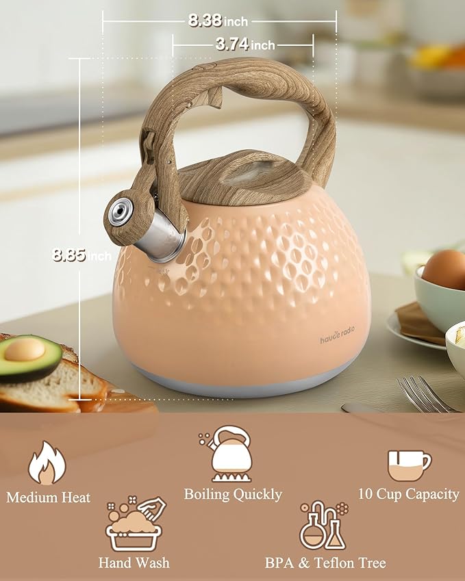 Tea Kettle,2.5 Quart Stovetop Tea Kettles Loud Whistle,Food Grade Stainless Steel Water kettles for Stove Top with Anti-hot Ergonomic Handle,Suitable for All Heat Sources - Bloomnest