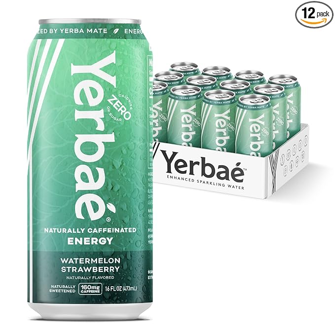 Yerbaé Watermelon Strawberry Functional Energy Drink - 0 Sugar, 0 Calories, 0 Carbs. Yerbae is Energized by Yerba Mate, Plant-Based, Healthy Alternative to Sugary Energy Drinks, 16oz cans (12 Pack) - Bloomnest