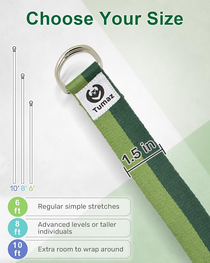 Tumaz Yoga Strap/Stretch Bands [15+ Colors, 6/8/10 Feet Options] with Extra Safe Adjustable D-Ring Buckle, Durable and Comfy Delicate Texture - Best for Daily Stretching, Physical Therapy, Fitness - Bloomnest