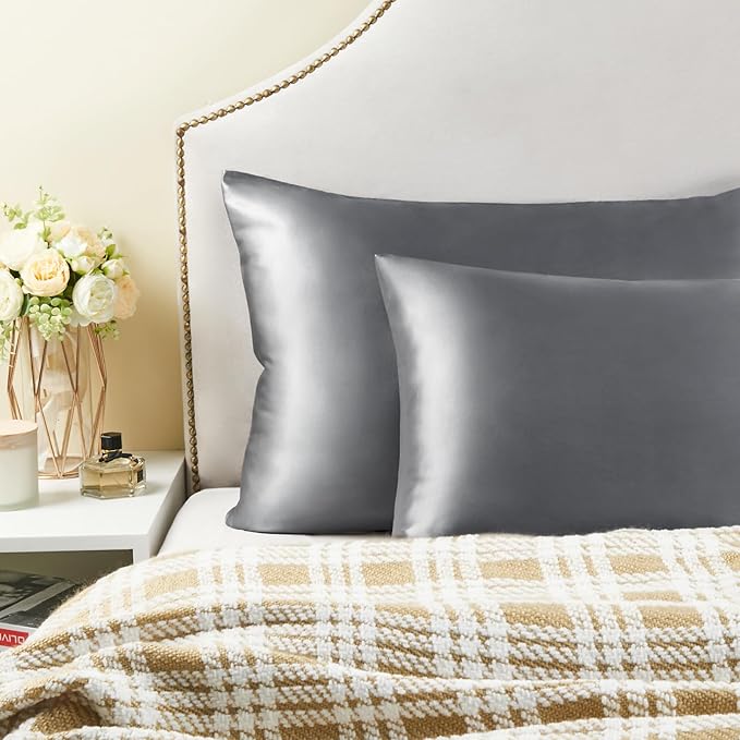 BEDELITE Satin Pillowcase for Hair and Skin, Super Soft and Cooling Similar to Silk Pillow Cases 2 Pack with Envelope Closure, Gift for Women Men(20"x36" King Size, Dark Grey) - Bloomnest