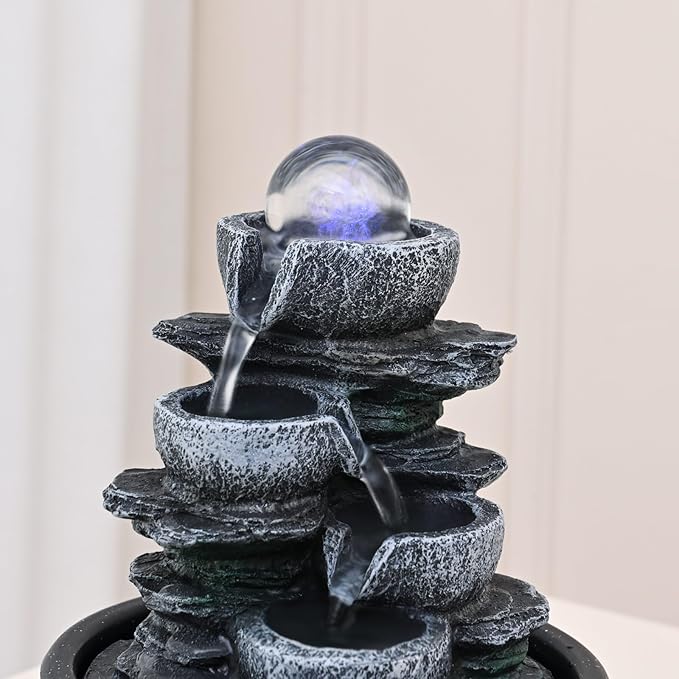 Tabletop Fountain Indoor Waterfall Meditation Fountain,Desktop Water Feature with LED Light for Home Office Bedroom Relaxation (26002)
