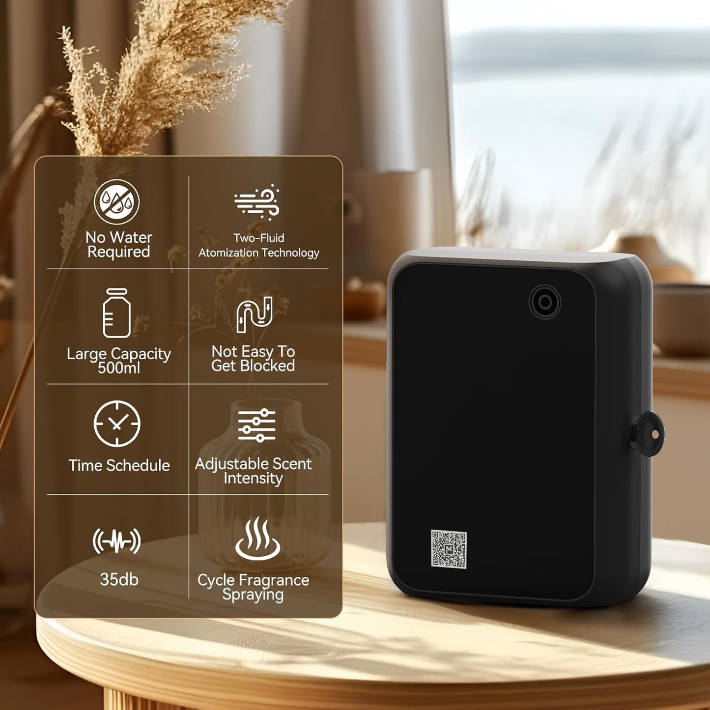 Smart Essential Oil Diffuser with Bluetooth,Waterless Scent Machine for Home,Office,Hotel,and Large Room – Timer Function & Quiet Operation,Black