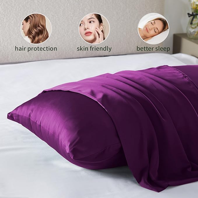 Silk Pillowcase for Hair and Skin Mulberry Silk Pillow Cases Soft Breathable Smooth Both Sided Natural Silk Pillowcase with Zipper Beauty Sleep 1 Pack for Gift (Standard, Purple) - Bloomnest