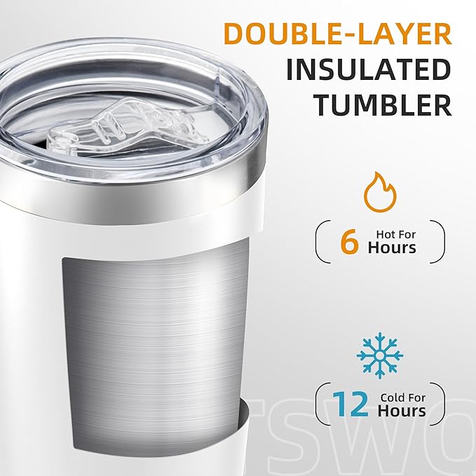 20 oz Tumbler with Lid Stainless Steel Insulated Tumblers Double Wall Vacuum Coffee Mug Powder Coated Tumbler Cups for Cold and Hot Drinks, White, 1 pack