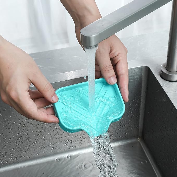 Silicone Bathroom Soap Dishes with Drain Spout-Bathroom and Kitchen Sink Organizer,Sponge Holder,Dish Soap Tray,Perfect for Dispenser,Scrubber,Bottle,Cup on Sink or Counter-Mint 4.9"×3.2" - Bloomnest