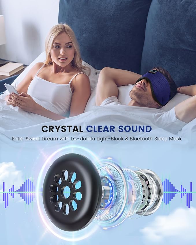 LC-dolida Sleep Headphones, Sleep Mask Bluetooth Wireless Music Eye Mask, Sleeping Headphones for Side Sleepers Sleep Mask with Bluetooth Headphones Ultra-Thin Stereo Speakers Perfect for Sleeping - Bloomnest