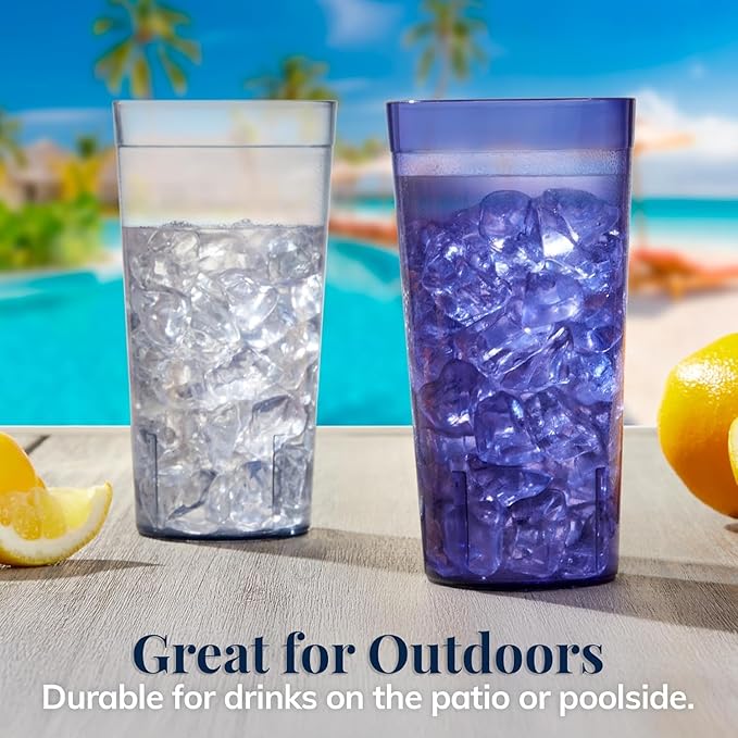 Party Outlaw Clear Plastic Cup Tumblers 6 Pc 20oz Lightweight, Heavy Duty Stackable Cafe Style Plastic Glasses. Reusable & Dishwasher Safe Ice Tea & Water Cups - Bloomnest