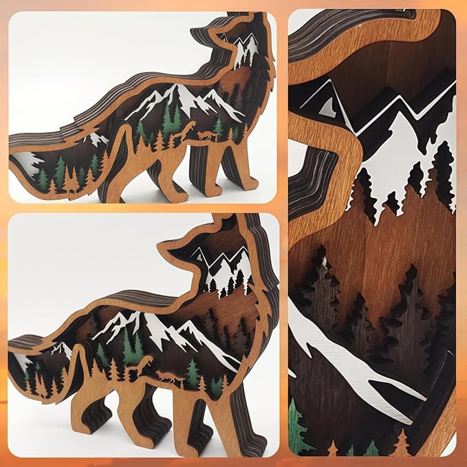 Drawelry 3D Wood Carving Animals Lamp Home Decorative, Cute Bear Family Elephant Presents Ideas Christmas Living Room Office Decor Warm LED Night Lights Gift for Friend Daughter Son Mom Dad (Fox) - Bloomnest