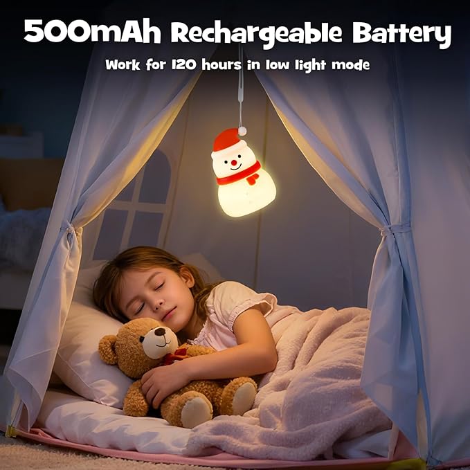 Squishy Christmas Snowman Night Light with RGB Modes Dimmable Nursery Breastfeeding Nightlight Hangable Cute Christmas Lamp Novelty Rechargeable Silicone Touch Bedside Lamp for Bedroom Dorm Decor - Bloomnest