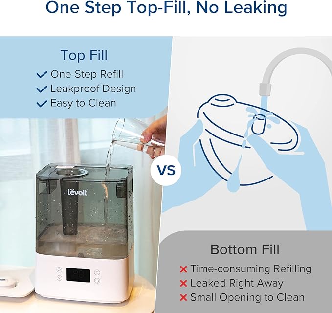LEVOIT Humidifiers for Bedroom Large Room Home, (6L) Cool Mist Top Fill Essential Oil Diffuser for Baby & Plants, Smart App & Voice Control, Rapid Humidification & Auto Mode - Quiet Sleep Mode, Gray - Bloomnest